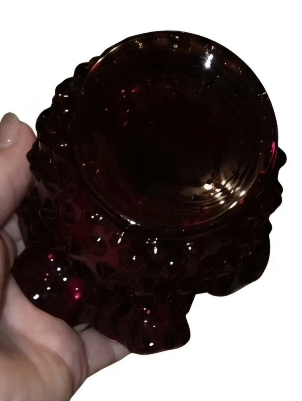 Pair of Vintage Fenton Ruby Red Hobnail Ruffled Mini Vase